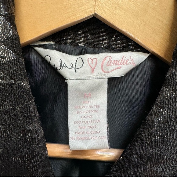 Candie's Britney Collection Harlequin Print Black Belted Peacoat Size Medium - Picture 2 of 9